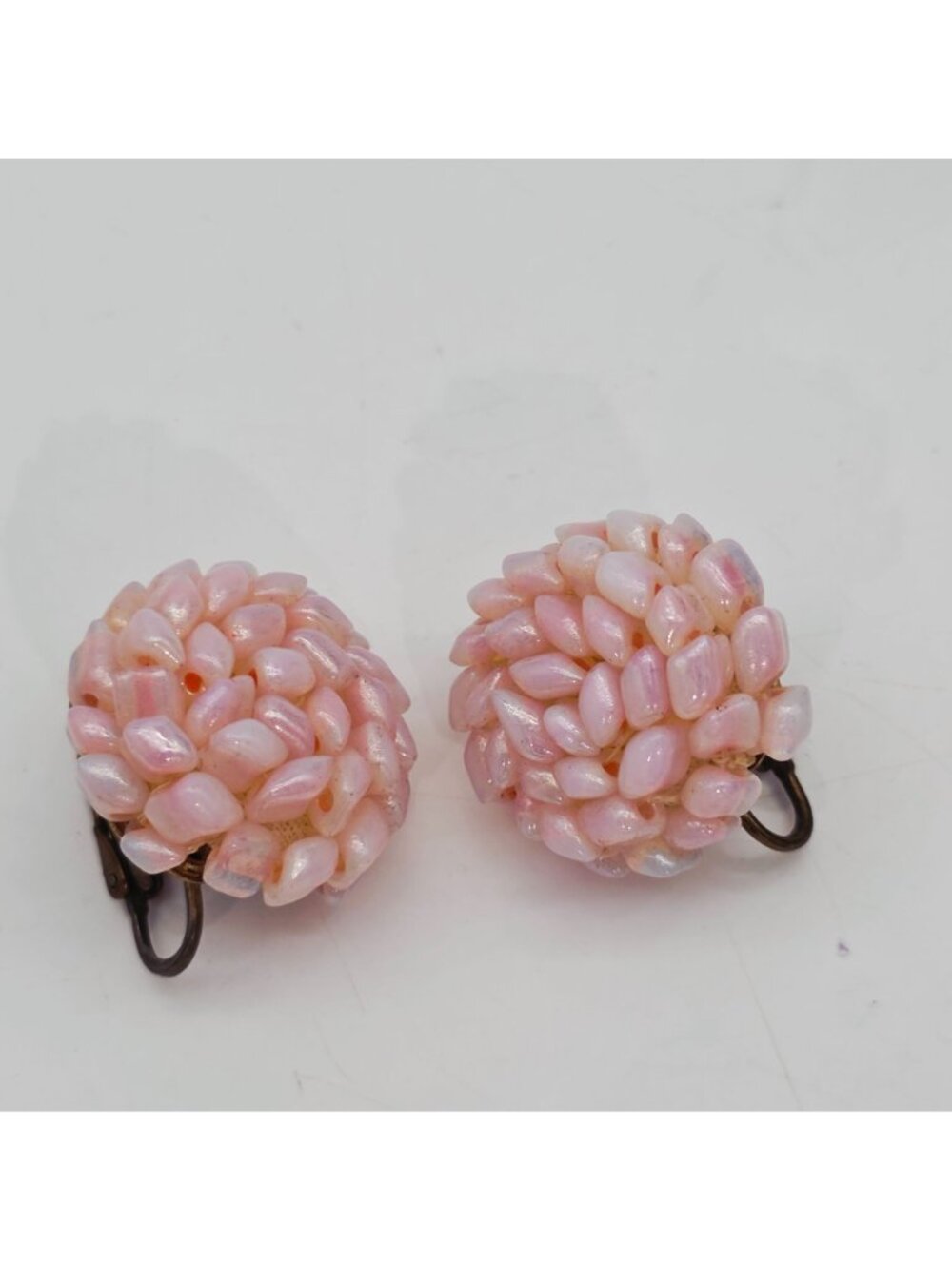 Vintage Pink Glass Bead Clip-On Earrings With Gold-Tone Filigree Base 1" - Picture 2 of 8